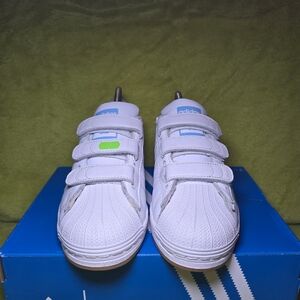 Adidas Kids White Sneakers with Blue and Green Highlights